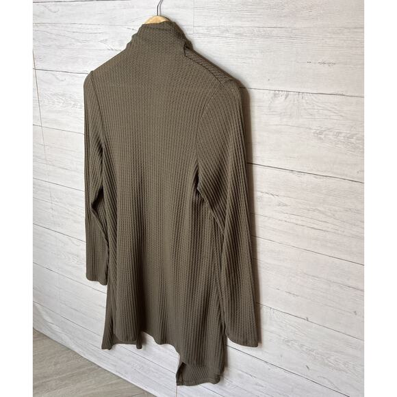 Knox Rose Cardigan Womens Size Large Olive Green Waffle Knit Open Lightweight - Picture 12 of 16
